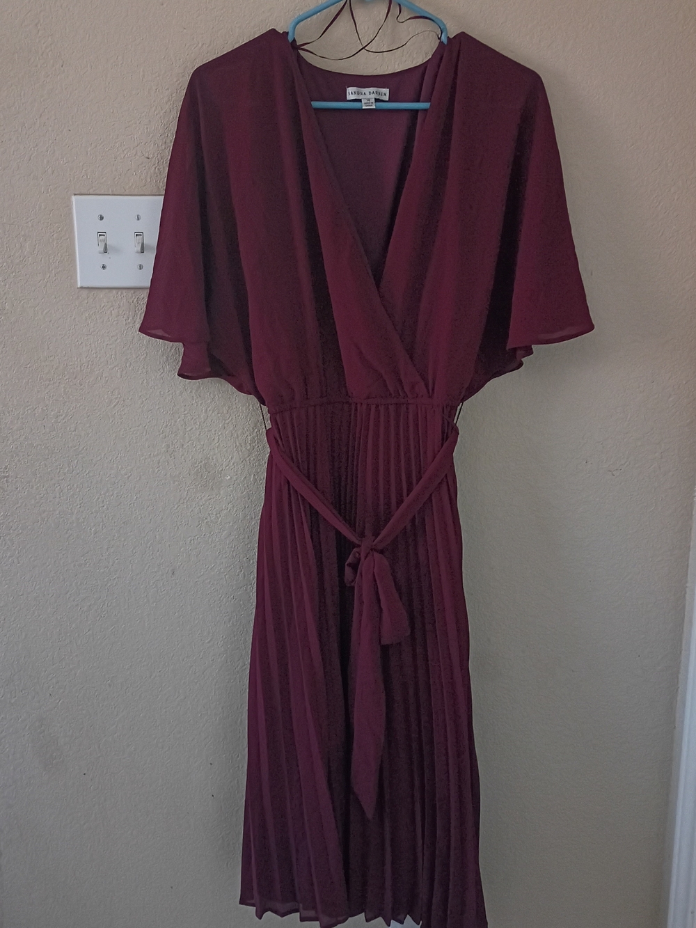 Burgundy Pleated Midi Dress in Wine